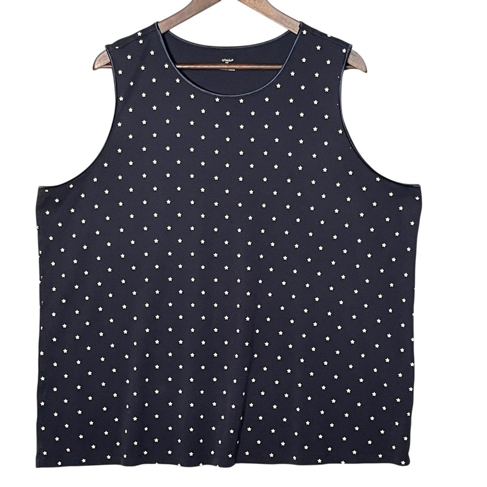 CJ Banks Womens 3X Navy Blue Star Print Cotton Sleeveless Tank Top Knit Shirt